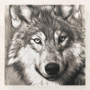 Wolf portret glazen onderzetter