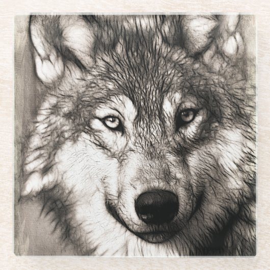 Wolf portret glazen onderzetter (Voorkant)
