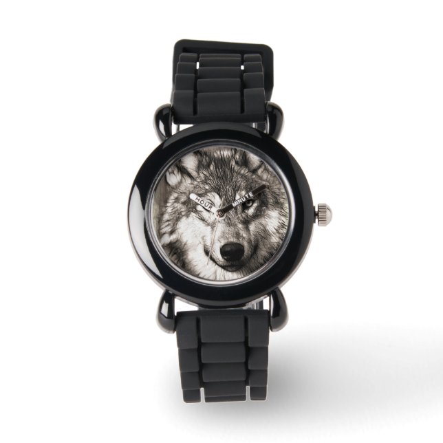 Wolf portret horloge (Voorkant)