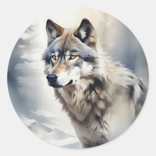 Wolf Portret in zachte Waterverf Ronde Sticker
