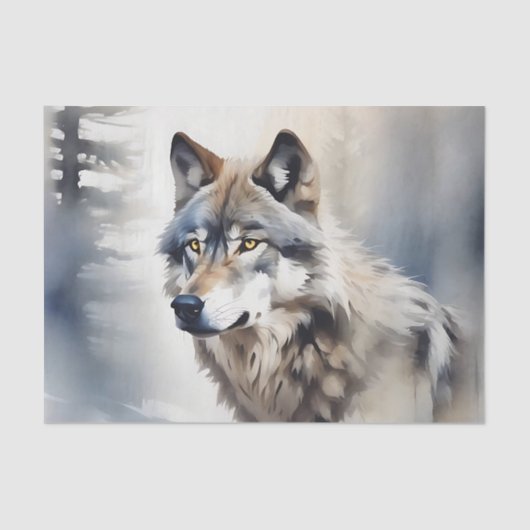 Wolf Portret in zachte Waterverf Tissuepapier (Voorkant)
