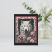 Wolf-portret met bloemen briefkaart (Staand voorkant)
