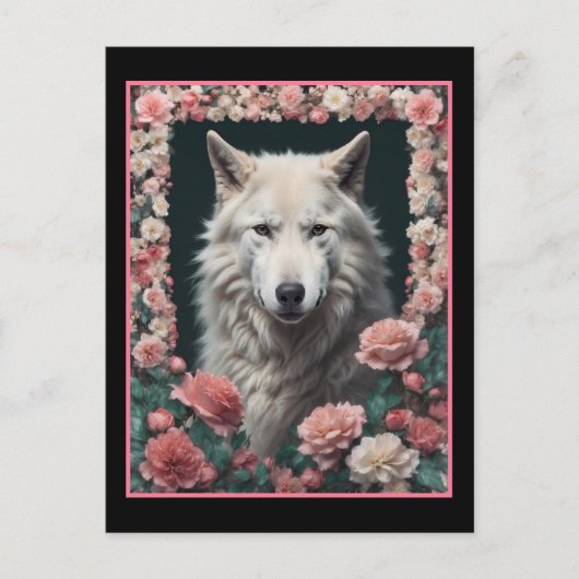 Wolf-portret met bloemen briefkaart (Voorkant)