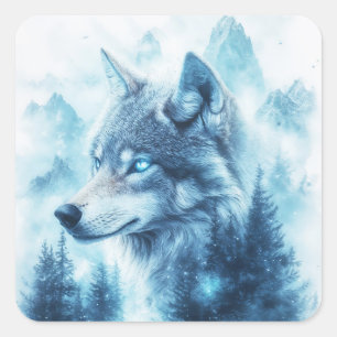 Wolf Portret met Gloeiende Blauwe Ogen Vierkante Sticker