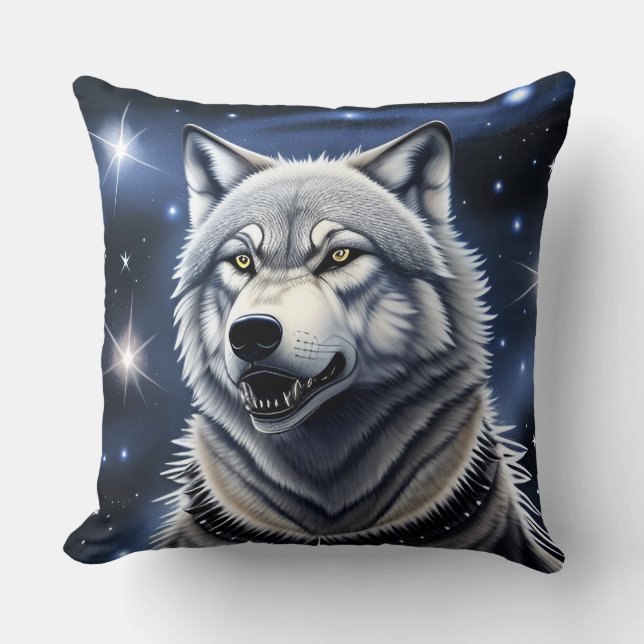 Wolf Portret met Intens Gouden Ogen Kussen (Voorkant)