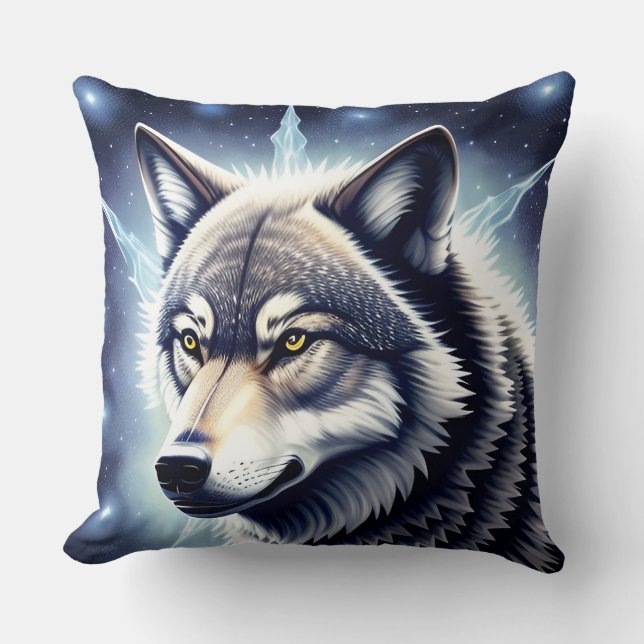 Wolf Portret met Intens Gouden Ogen Kussen (Voorkant)