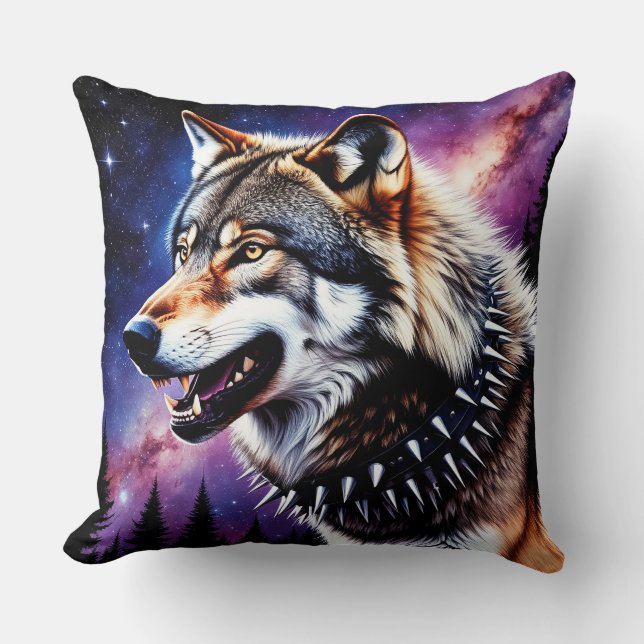 Wolf Portret met Intens Gouden Ogen Kussen (Voorkant)
