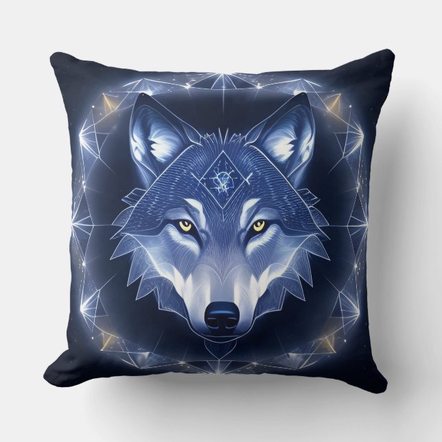 Wolf Portret met Intens Gouden Ogen Kussen (Voorkant)