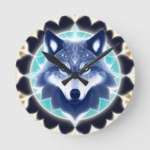 Wolf Portret met Intens Gouden Ogen Ronde Klok