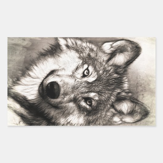 Wolf portret rechthoekige sticker (Voorkant)