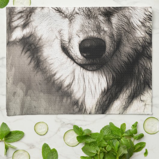 Wolf portret theedoek (Gevouwen)