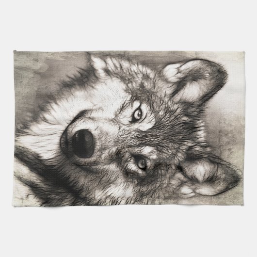 Wolf portret theedoek (Horizontaal)