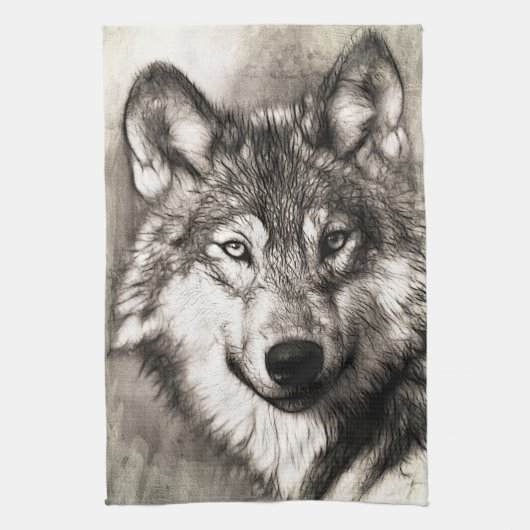 Wolf portret theedoek (Verticaal)
