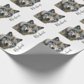 Wolf Portret Uw Naam Aangepaste Handgeschreven Tek Cadeaupapier (Hoek)