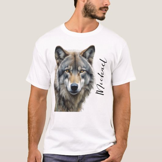 Wolf Portret Uw Naam Aangepaste Handgeschreven Tek T-shirt (Voorkant)