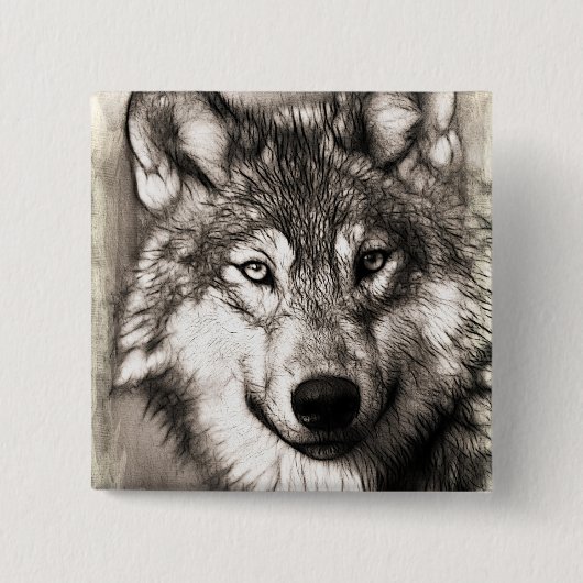 Wolf portret vierkante button 5,1 cm (Voorkant)