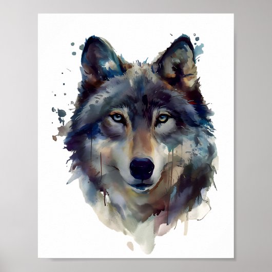 Wolf Portret Waterverf Illustratie Poster (Voorkant)