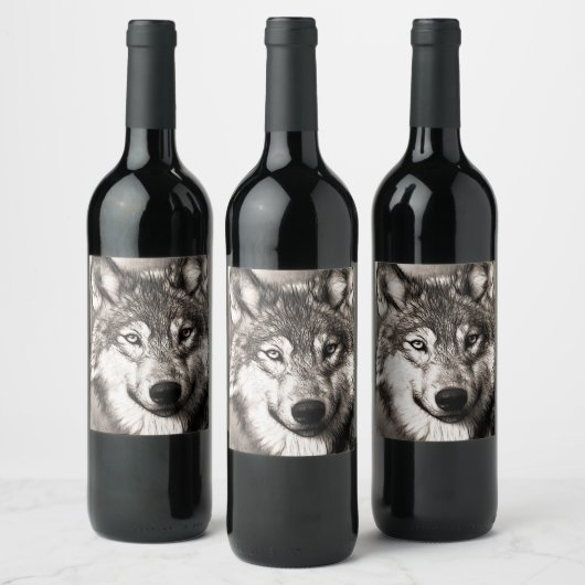 Wolf portret wijn etiket (Flessen)