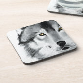 Wolf Portret Zwart Wit Bier Onderzetter (Linkerzijde)