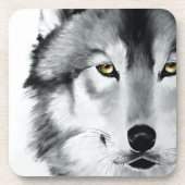 Wolf Portret Zwart Wit Bier Onderzetter (Voorkant)