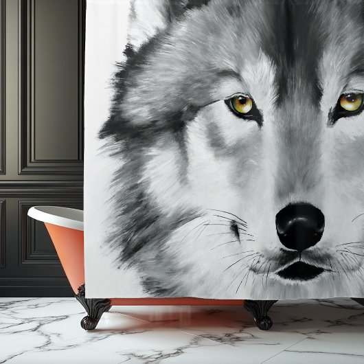 Wolf Portret Zwart Wit Douchegordijn