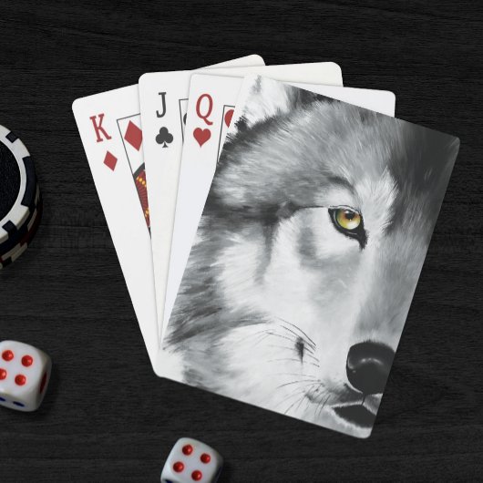 Wolf Portret Zwart Wit Pokerkaarten