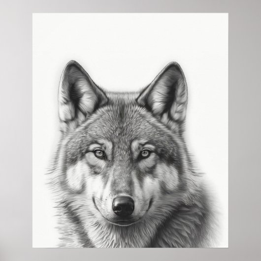 Wolf Portret  Zwart wit    Poster (Voorkant)