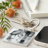 Wolf Portret Zwart Wit Sleutelhanger (Voorkant Rechts)