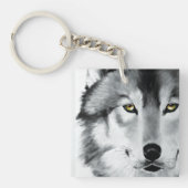 Wolf Portret Zwart Wit Sleutelhanger (Voorkant)