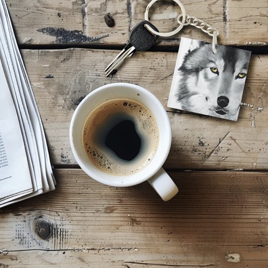 Wolf Portret Zwart Wit Sleutelhanger