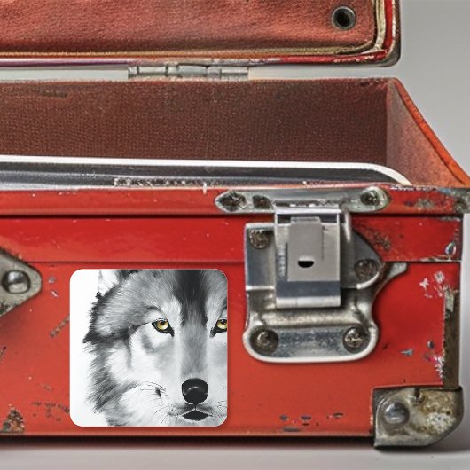 Wolf Portret Zwart Wit Vierkante Sticker