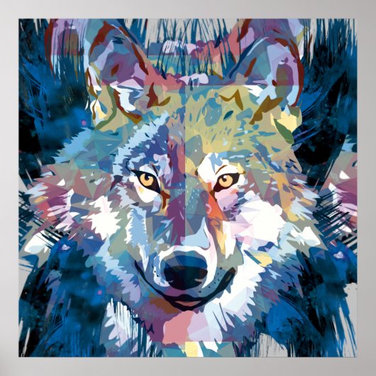 Wolf Poster | Colorful Wolf Drawing Poster (Voorkant)