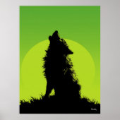 Wolf Poster – Howling Silhouette op Groen (Voorkant)