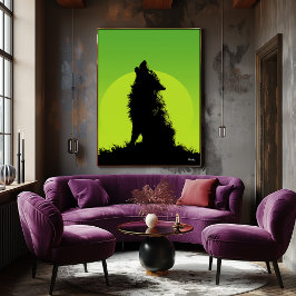 Wolf Poster – Howling Silhouette op Groen