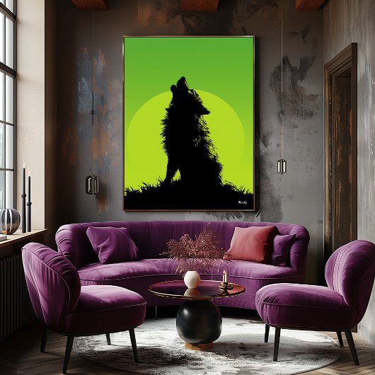 Wolf Poster – Howling Silhouette op Groen