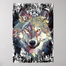 Wolf Poster - Retro Wolf Polygon Poster