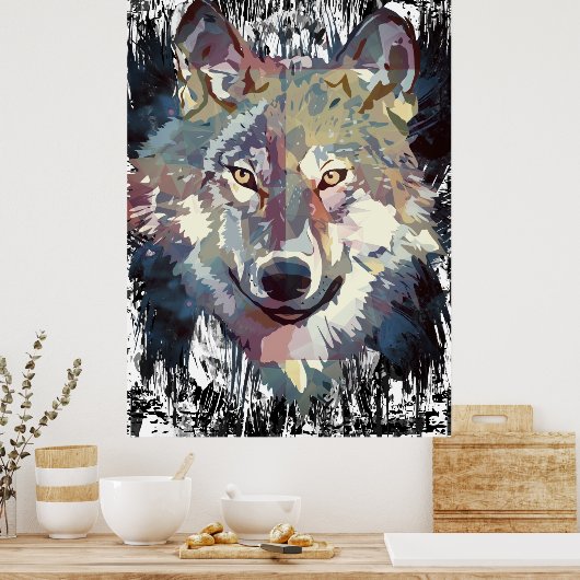 Wolf Poster - Retro Wolf Polygon Poster (Keuken)