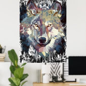 Wolf Poster - Retro Wolf Polygon Poster (Thuiskantoor)
