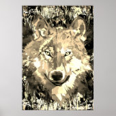 Wolf Poster - Sepia Wolf Polygon Poster (Voorkant)