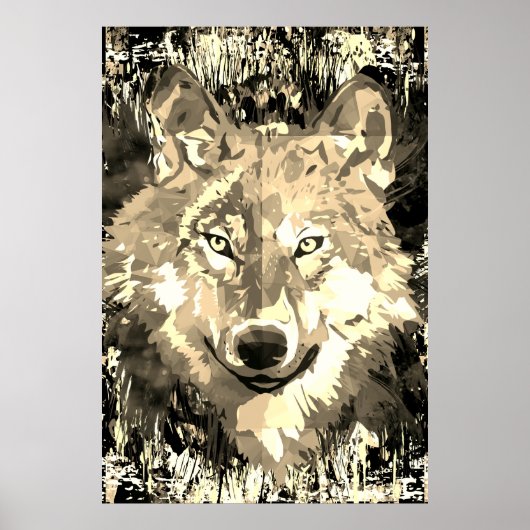 Wolf Poster - Sepia Wolf Polygon Poster (Voorkant)