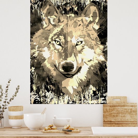 Wolf Poster - Sepia Wolf Polygon Poster (Keuken)