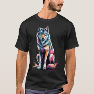 Wolf Poster Style Kleurrijke Paint Splatter Art T-shirt