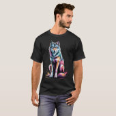 Wolf Poster Style Kleurrijke Paint Splatter Art T-shirt (Voorkant volledig)