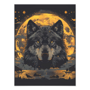 Wolf Poster Volle Maan Sterren
