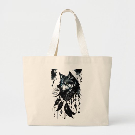 Wolf, Predator, Dreamcatcher, Amulet, Talisman Grote Tote Bag (Voorkant)