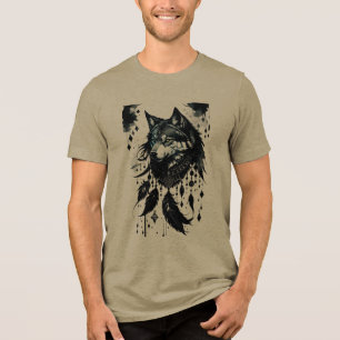 Wolf, Predator, Dreamcatcher, Amulet, Talisman Tri-Blend Shirt