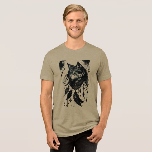 Wolf, Predator, Dreamcatcher, Amulet, Talisman Tri-Blend Shirt (Voorkant volledig)