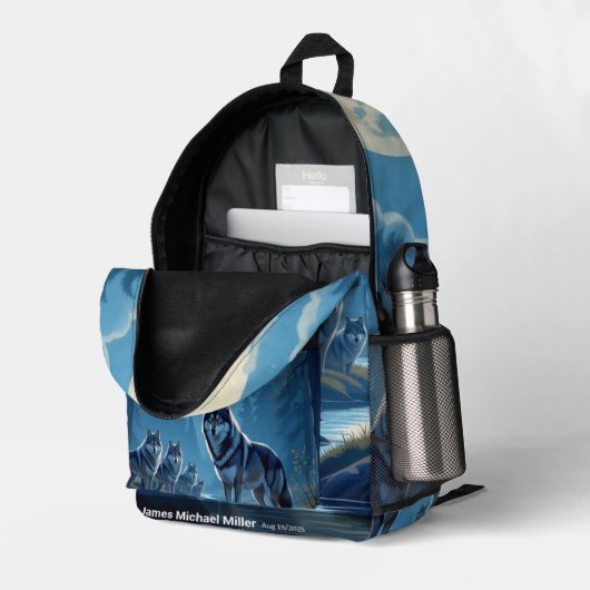 Wolf Print Cut Naaizak Bedrukte Rugzak (Achterkan Hoek Rechts (Open))