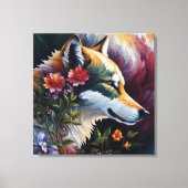 Wolf profiel Bloemenportret kunst Canvas Afdruk (Voorkant)