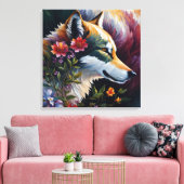 Wolf profiel Bloemenportret kunst Canvas Afdruk (Insitu (Woonkamer))